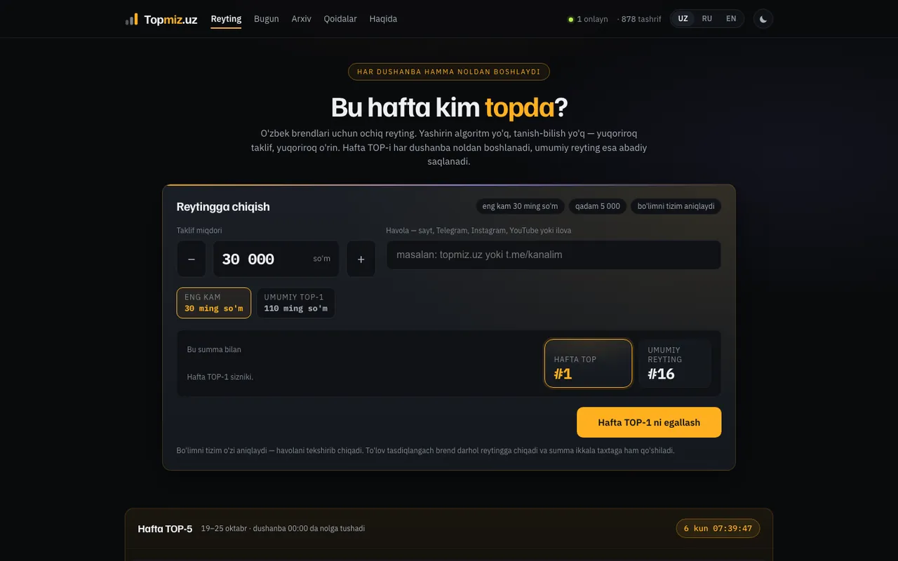 Topmiz.uz — Рейтинговая платформа