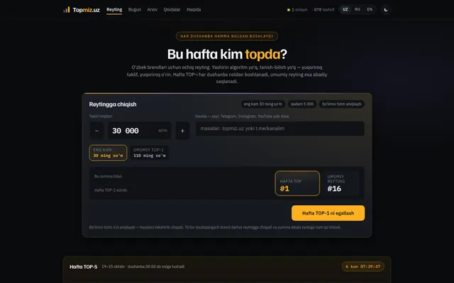 Topmiz.uz — Рейтинговая платформа